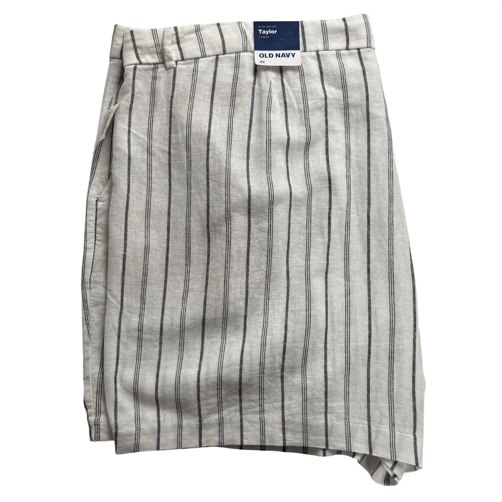 Old Navy Taylor Extra High-Rise Linen Blend Striped Shorts White Black 3X NEW